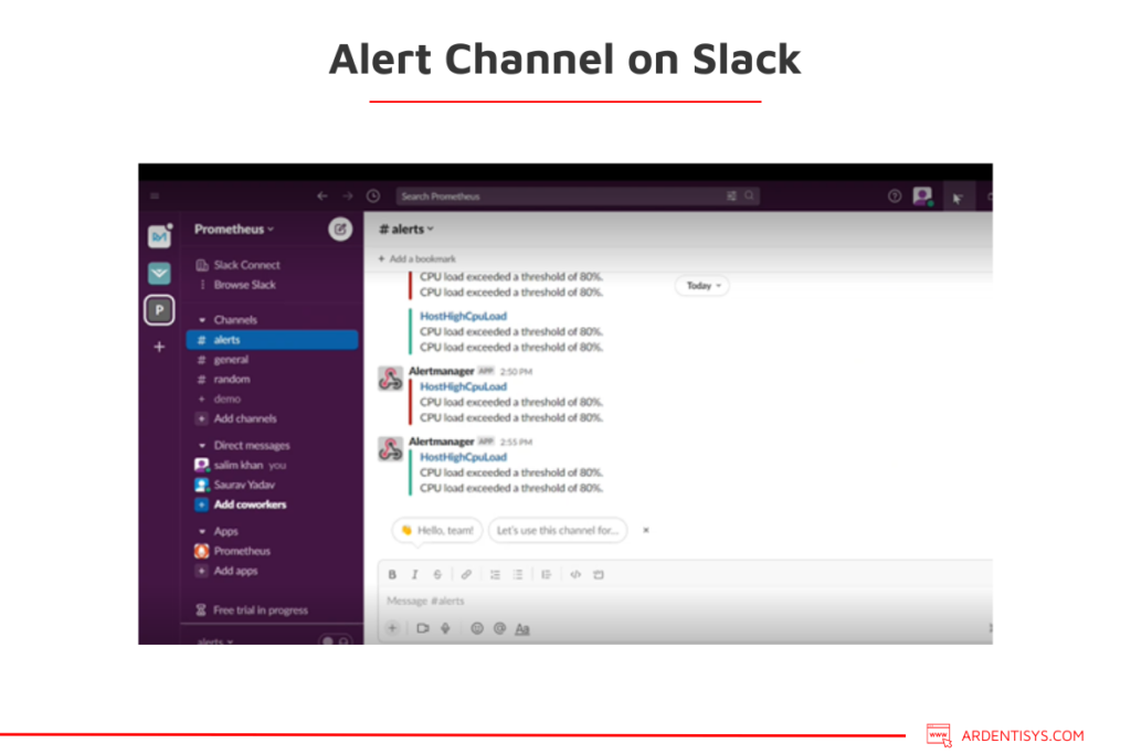 Alerting Slack channel integrated with Prometheus 